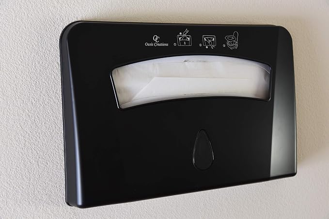 Toilet Seat Cover Dispenser by Oasis Creations –Wall Mount – Heavy Duty Commercial or Residential – Black