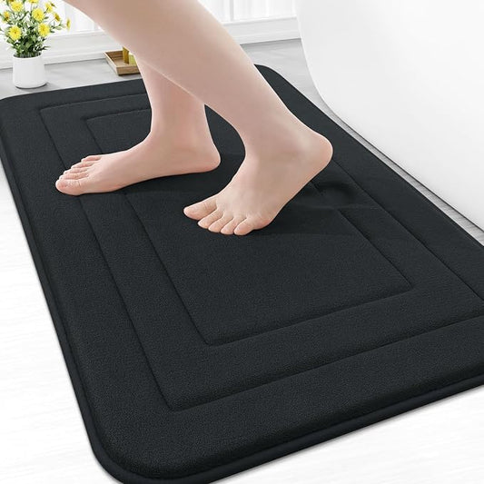 Arotive Memory Foam Bathroom Rug Mat 30x20, Ultra Soft and Absorbent Bath Mat, Machine Wash Dry, Comfortable Bath Rug Carpet for Bathroom Floor, Tub and Shower, Black