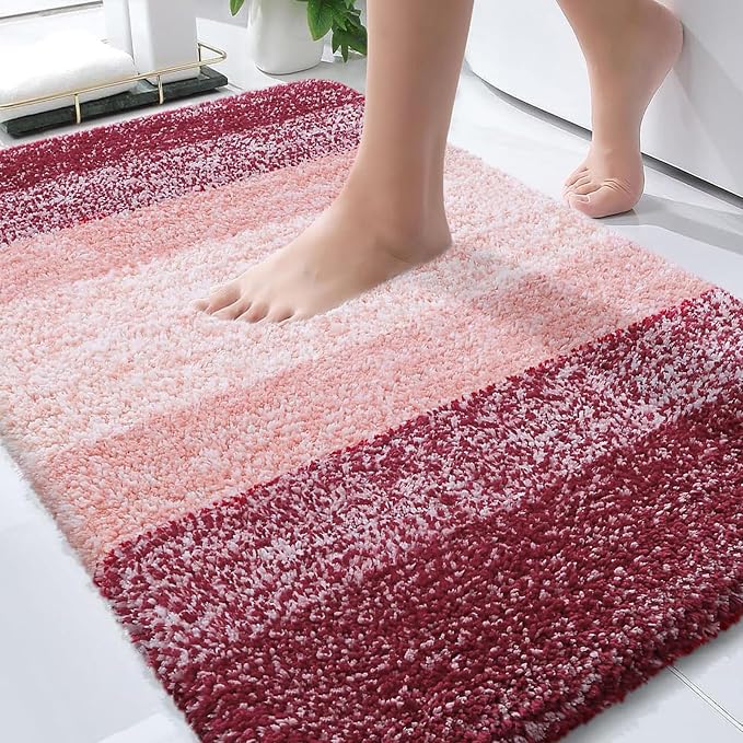 OLANLY Bathroom Rugs Mat 34x21, Extra Soft Absorbent Microfiber Bath Rugs | Red, Non-Slip Quick-Drying Rubber Backing, Machine Washable Plush Bath Mat for Floor, Tub and Shower, Home Decor Accessories