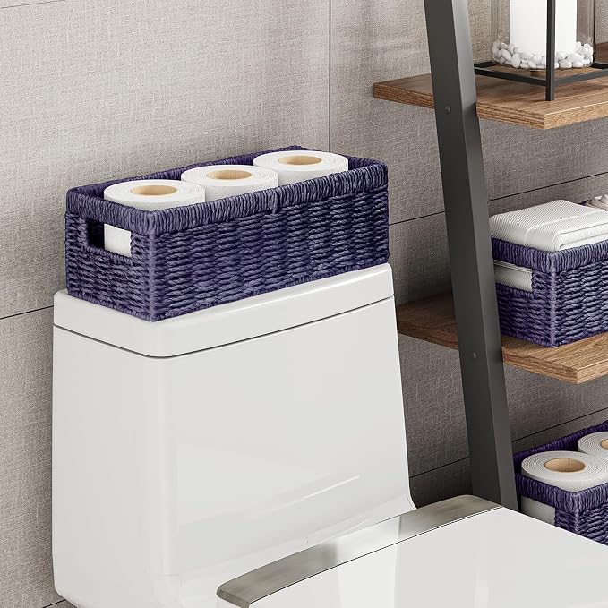 Vagusicc Wicker Storage Basket, Paper Rope Wicker Baskets with Handles, Toilet Paper Basket for Toilet Tank Top, Small Wicke Baskets for Organizing Shelves, 2-Pack, Purple