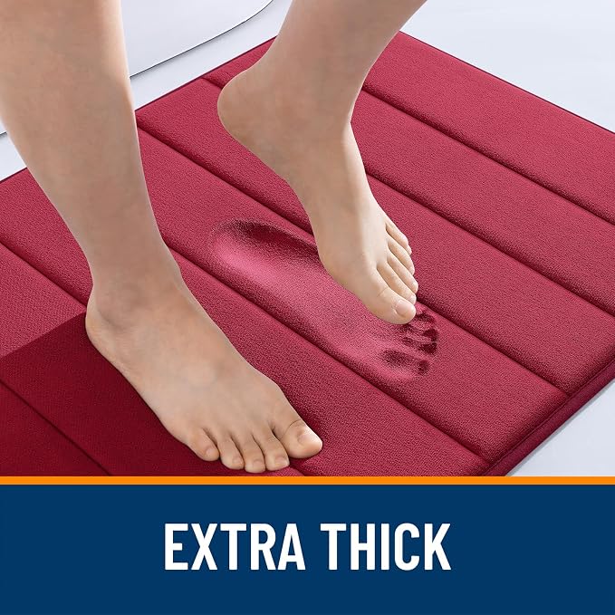 OLANLY Memory Foam Long Bathroom Rugs Runner 59x20, Super Soft Absorbent | Burgundy, Quick Dry Bath Mat, Machine Washable Shower Floor Rugs, Bathmat Carpet for Bathroom Floor, Tub and Shower