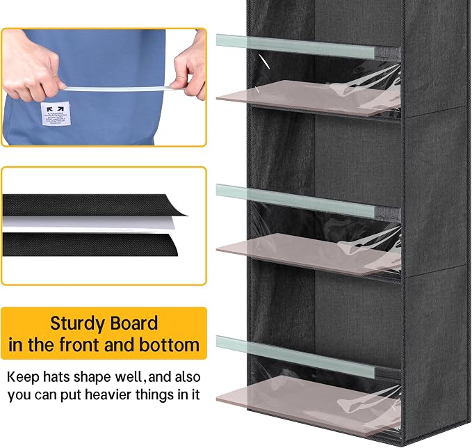 SLEEPING LAMB Narrow Door Hat Organizer for Baseball Caps, Baseball Hat Rack for Closet/Wall Hold 40 Hats Storage Holder Clear Hat Display (Black)