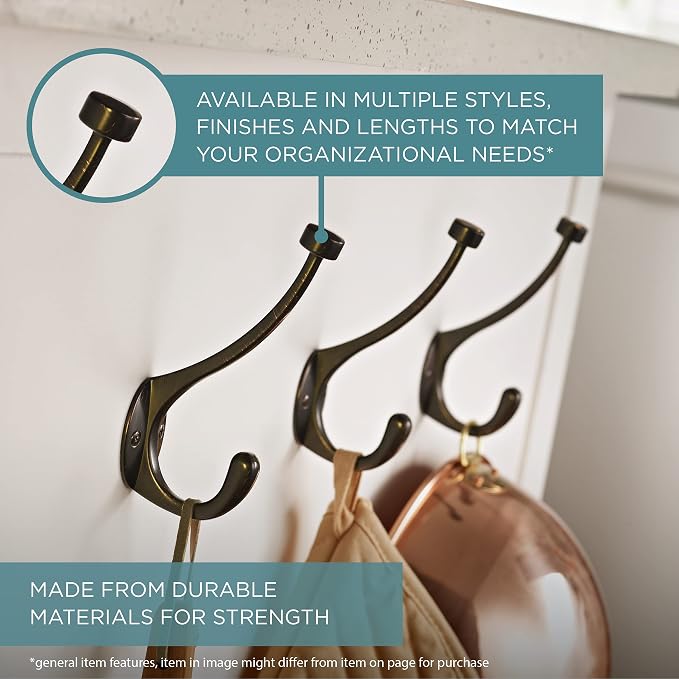 Franklin Brass Double Wall Hooks 2-Prong Coat/Hat Matte Nickel Hooks for Hanging Wall Mount Hanger Clothes, Purse, Bag, Towel Organization Decorative-Wall_Hooks FBDPRH5-MN-C (Pack of 50)