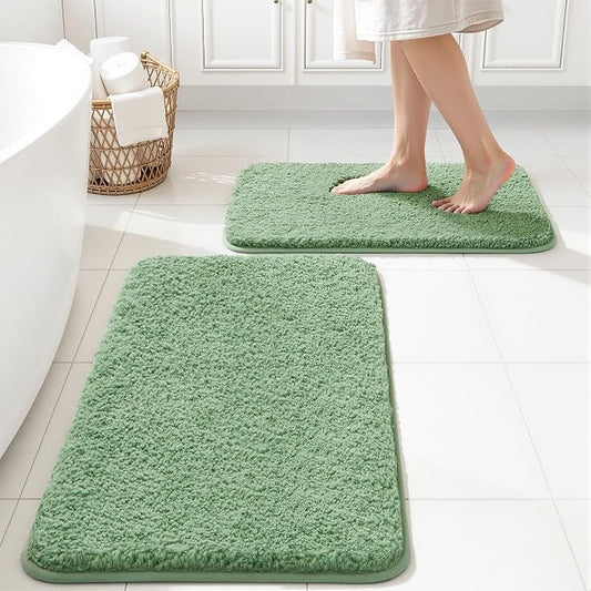 MIULEE Sage Green Bathroom Rugs Set 2 Piece Small Soft Bath Mats 16x24 Inch | Soft Absorbent Microfiber Bath Rugs, Non Slip, Quick Dry, Fluffy Bath Rugs for Bathroom Floor Tub Showers, Machine Washable