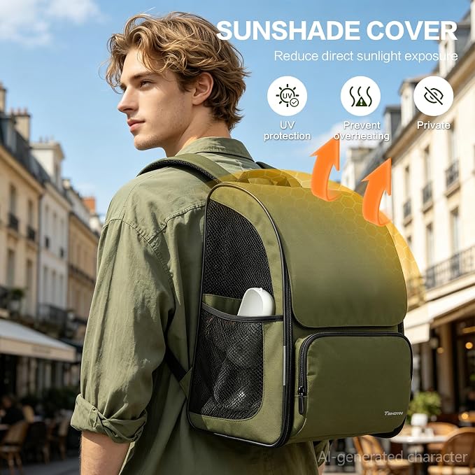 Cat Backpack Carrier Expandable Pet Backpack for Cats & Small Dogs | Clear Cat Carrier Large Space Shaded Cat Bubble Backpack Breathable Pet Outdoor Backpack for Hiking Travel Vet Walk, Green
