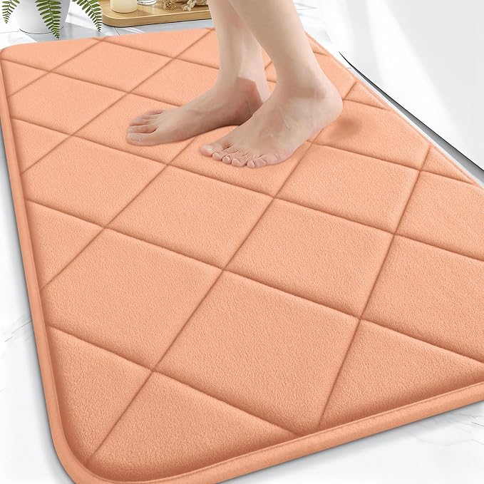 OLANLY Memory Foam Bath Mat 30x20, Ultra Soft and Absorbent Bathroom Rugs | Peach, Quick Dry, Machine Washable Shower Bath Rugs, Comfortable Bath Carpet for Bathroom Floor, Tub and Shower