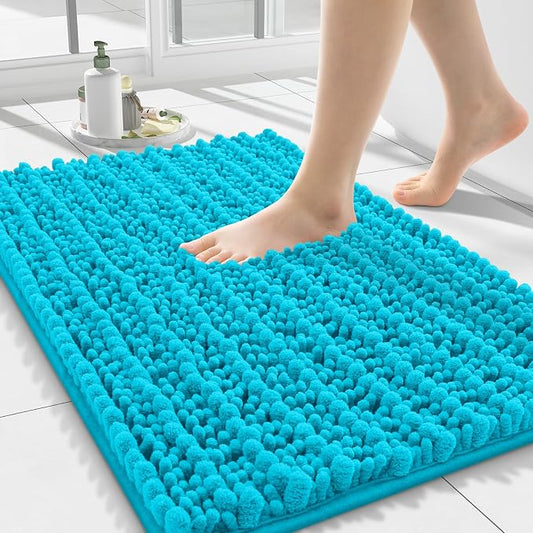 Smiry Bathroom Rugs 24X16, Extra Soft Rubber Backing Chenille Bath Mats | Aqua Sky Machine Washable Non Slip Quick Dry Bath Mats for Bathroom Floor, Tub, Shower, Home Decor Accessories