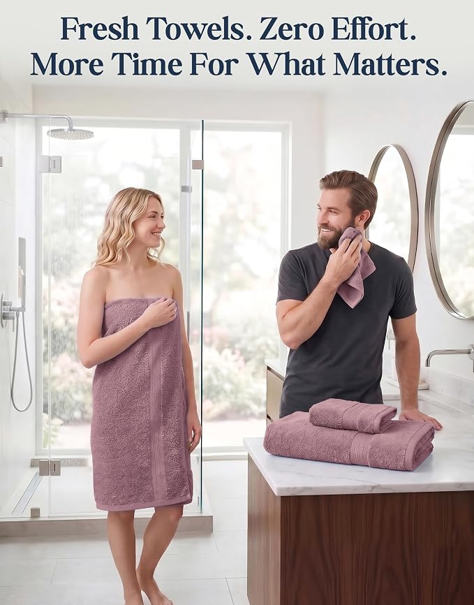 LANE LINEN Bath Towel Set Absorbent Quick Dry 100% Cotton - Wishful Mauve | Cotton Bath Towel Set - OEKO-TEX Certified, Ring-Spun Durability, Terry Weave Comfort, Hotel-Style Look
