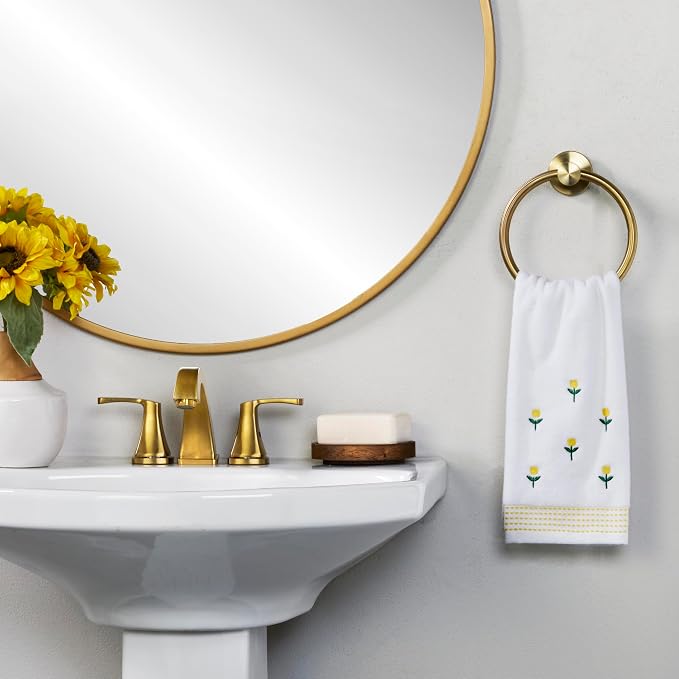 SKL Home Staggered Blossoms Hand Towel Set-2pc, 100% Cotton, White | Soft velour with decorative embroidery. For use in the bathroom, kitchen, bar or any sink space & makes a great gift.