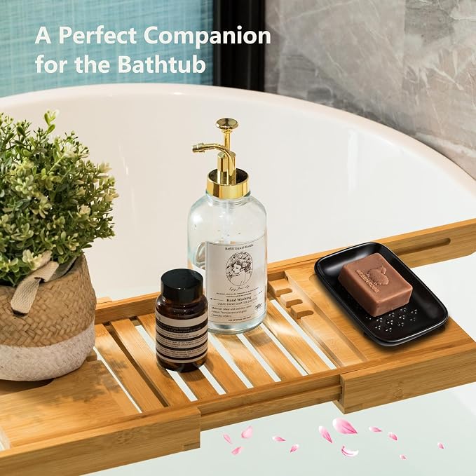 Gomakren Ceramic Soap Dish, Non-Slip Shower Soap Holder for Bathroom & Kitchen Sink, Father's Day Soap Saver Tray for Bar Soap Sponge, 5.5 Inch, Black