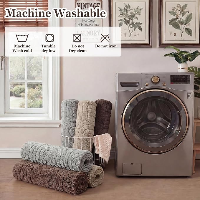 Homcomoda Bathroom Rugs Sets 5 Piece, Ultra Absorbent Bath Mat - Non-Slip Machine Washable Bath Rug Set with Bathroom Runner Rug, U-Shaped Toilet Rugs, Shower Rug & Toilet Lid Cover, Coffee