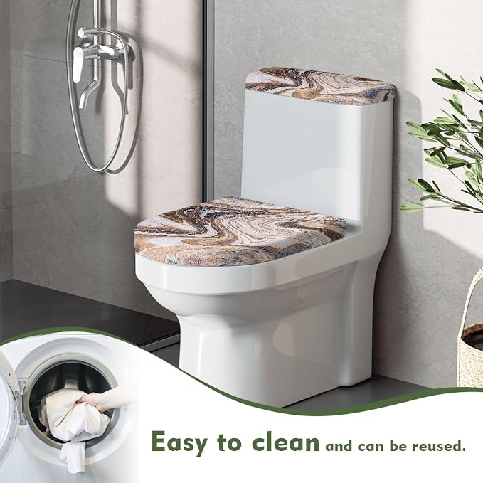 Marble Toilet Lid Covers and Tank Cover Set 2 Pcs Bathroom Toilet Set,Easy to Clean Washable Home Decoration