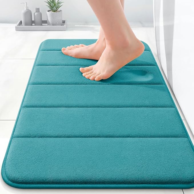 OLANLY Memory Foam Bath Mat 24x16, Super Soft and Absorbent Bathroom Rugs | Deep Lake, Quick Dry Bath Rug, Machine Washable Shower Floor Mats, Bathmat Carpet for Bathroom Floor, Tub and Shower