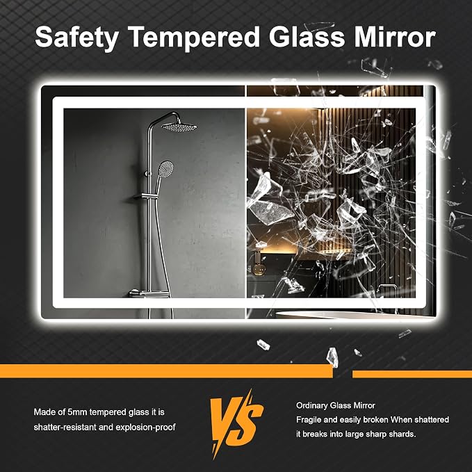 TRAHOME LED Bathroom Vanity Mirror with Lights, 30"x40" Lighted Wall Mirror | Front and Backlit, Anti Fog, Dimmable 3 Color Lighting, Memory Function, Shatterproof Glass, Plug in or Hardwired