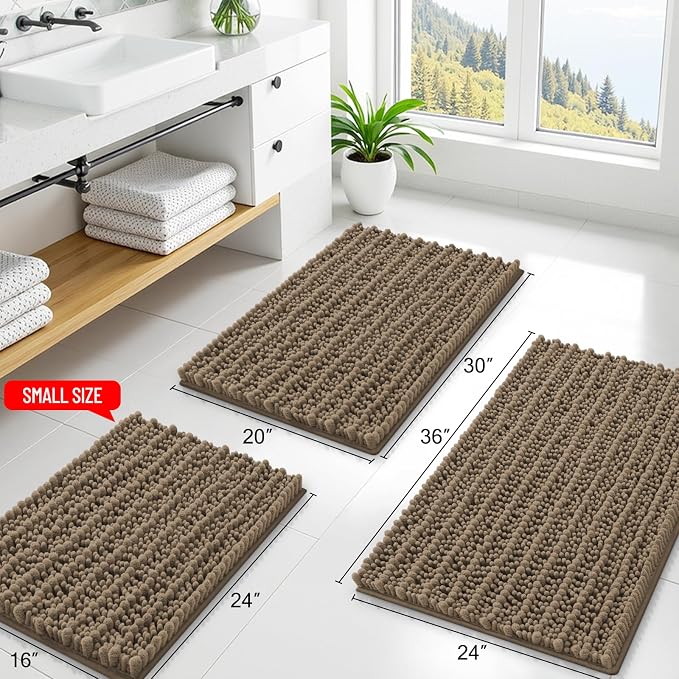 Smiry Bathroom Rugs 59X24, Extra Soft Rubber Backing Chenille Bath Mats | Camel Machine Washable Non Slip Quick Dry Bath Mats for Bathroom Floor, Tub, Shower, Home Decor Accessories