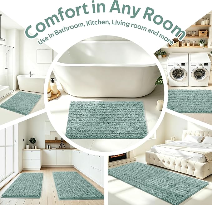 ACCUMTEK Upgrade Extra Eggshell Blue Bathroom Rug Set 3 Pieces Ultra Soft, Thick Absorbent Bath Mats, Non Slip Chenille Toilet Mat for Bathroom, Bedroom, Kitchen