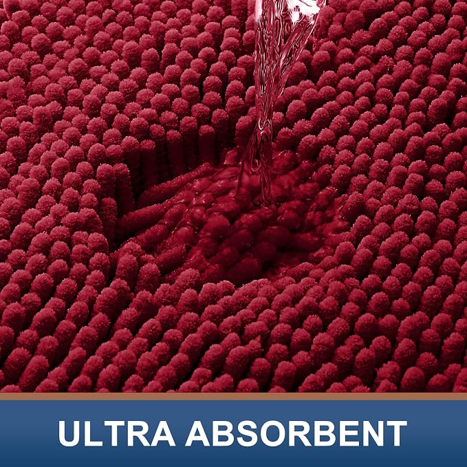 Smiry Chenille Bathroom Rugs Sets 2 Piece (30x20+24x16, Red) | Soft Absorbent Machine Washable Non Slip Shaggy Bath Rug Set for Tub, Shower, and Floor, Home Decor