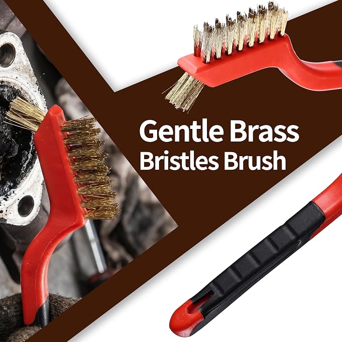 8Pcs Wire Brush Set for Cleaning Rust - Heavy Duty Scratch Brushes with Stainless Steel, Brass, Nylon Bristles and 2 Metal Scrapers, Professional Cleaning Tools for Metal, Slag, Paint and Grill
