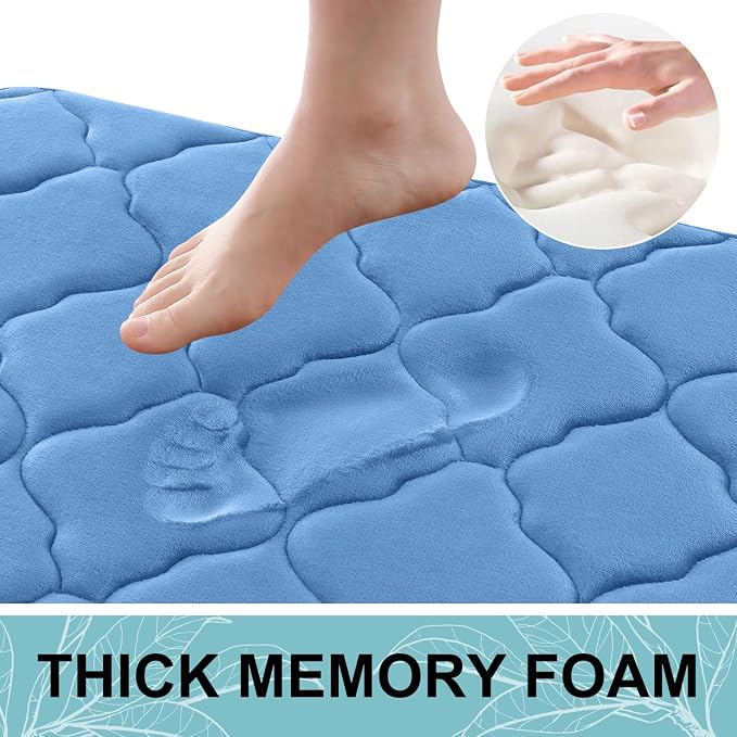 OLANLY Memory Foam Bath Mat Rug 47x32, Ultra Soft Bathroom Rugs, Blue | Thick Absorbent Carpet, Non-Slip Backing, Machine Washable, for Bathroom Floor, Tub, Shower and Home Decor Accessories
