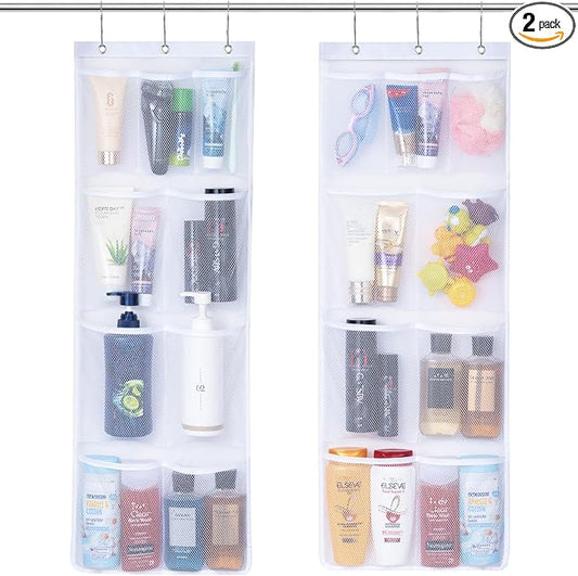 Lifewit Mesh Shower Caddy, 9 Pockets Hanging Bathroom Organizer, 2 Pack | 14" x 34", Attached 6 Hooks, Quick-Dry, Portable, Cruise Essentials, Idea for Toiletry, RVing, Travel, Camping