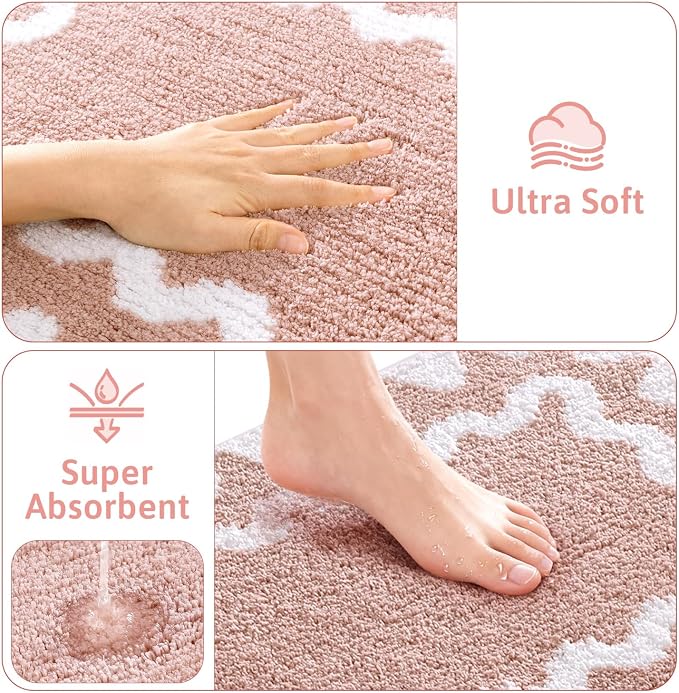 Findosom Bathroom Rugs Sets 5 Piece, Absorbent Soft Non-Slip Bath Rug Set | Washable Microfiber Shaggy Bath Mat Set with Bathroom Runner Rug, U-Shaped Toilet Rugs, Shower Rug & Toilet Lid Cover, Pink