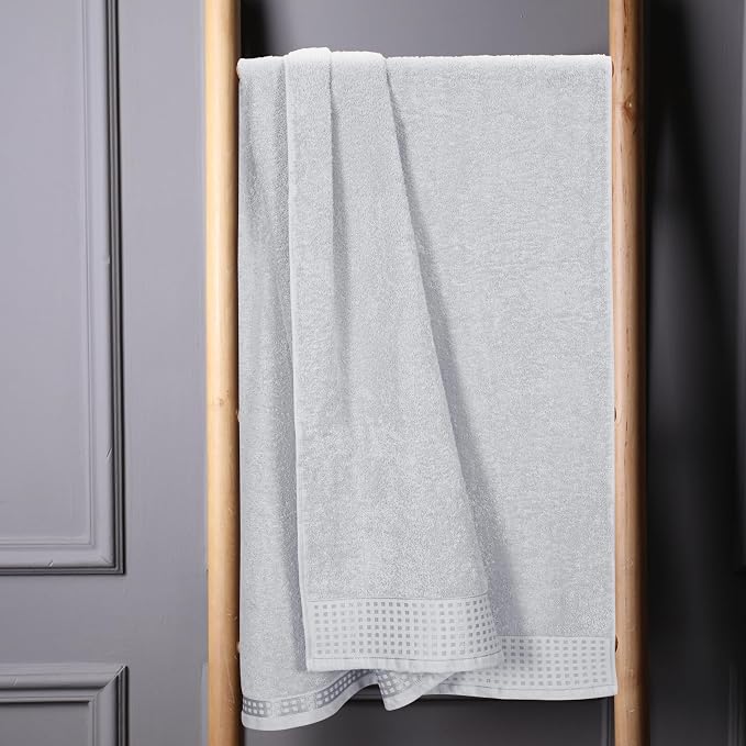 GLAMBURG 100% Cotton Oversized 2 Pack Bath Sheets 35x70, Ultra Soft Highly Absorbant Compact Quickdry & Lightweight Large Bath Sheet Set, Ideal for Gym Travel Camp Pool - Light Grey