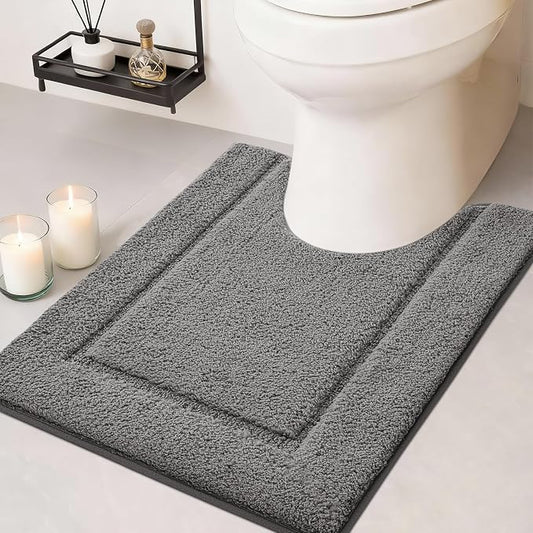 Toilet Rugs, Ultra Soft Thick Plush Fluffy Microfiber Absorbent Contour Bathroom Rugs for Toilet, Non-Slip Backing, Machine Washable Bath Mats for Bathroom, Tub, Charcoal Gray/U-Shaped 24"x20"