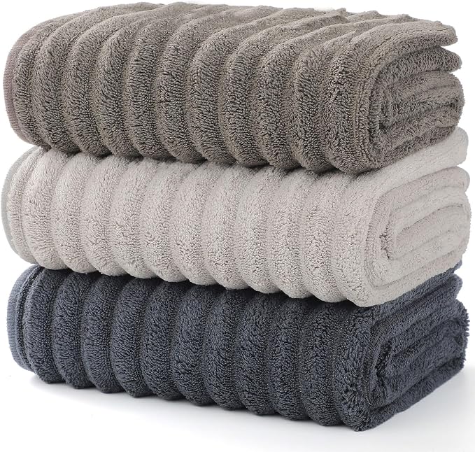 Luxury 3-Piece Quick-Dry Bath Towel Set – Ultra Soft Microfiber Towels | Hand Bath Towels for Bathroom, Pool, Home, Sports Gym & Travel – Elegant Twill Design (14”x 29.6”)