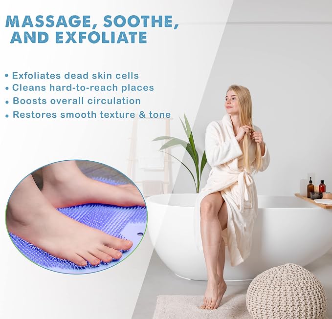 1 Pcs Convenient in Shower Foot Scrubber Wall-Mounted Silicone Foot Scrubber Shower with Suction Cups, Foot Scrubbers for Use in Shower, Only Stick on Glass Surfaces, Foot Scrubber Mat 1 Hook Included