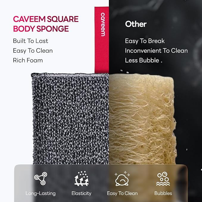 Exfoliating Body Scrubber, Large Bath and Body Scrub Buffer, Dual Texture Body Exfoliator for Remove Dead Skin, Soft and Rough Lightweight Square Sponge for Shower (2 Pack)