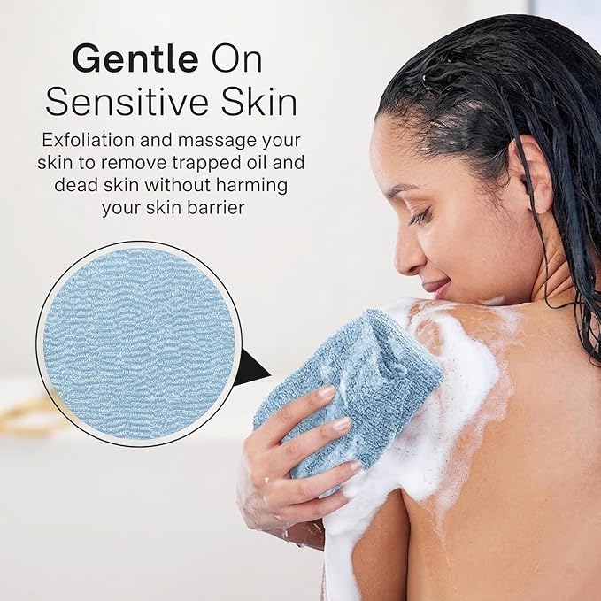 Exfoliating Washcloth Towel- Exfoliating Body Scrubber Exfoliator, Back Scrubber for Shower Bath, Exfoliate Rags Wash Cloths, Loofah Lufa Sponge,Dark Navy Blue + Dark Blue + Blue