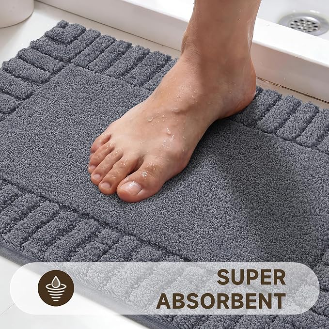 Pauwer Bathroom Rugs Set 5 Piece, Microfiber Bath Mat Set, Dark Grey | Non Slip Washable Bath Mat with U Shaped Toilet Rug, Plush Absorbent Shower Rug, Toilet Lid Cover, Quick Dry Floor Carpet