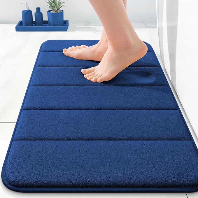 OLANLY Memory Foam Bath Mat 24x16, Super Soft and Absorbent Bathroom Rugs | Twilight Sapphire, Quick Dry Bath Rug, Machine Washable Shower Floor Mats, Bathmat Carpet for Bathroom Floor, Tub and Shower