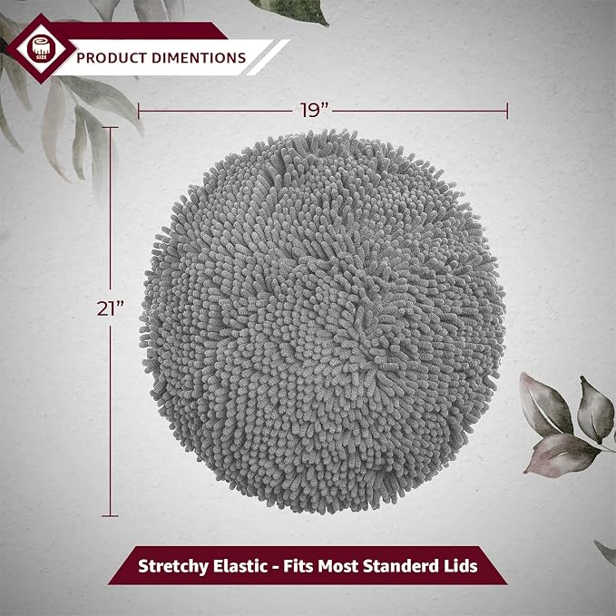 LuxUrux Toilet Lid Cover with Stretch Fit Elastic Band – Chenille Microfiber Toilet Seat Non-Slip Cover for Bathroom – Soft Plush, Machine Wash And Dry, Comfort & Clean Look (18 x 21'', Light Gray)