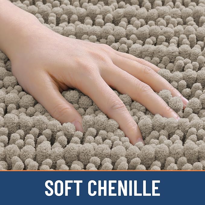 Smiry Bathroom Toilet Rugs U Shaped 24X20, Chenille Bath mats for Toilet | Latte Extra Soft Absorbent Non Slip Rubber Backing Contour Bath Rugs for Toilet, Machine Washable Contoured Bath Mats