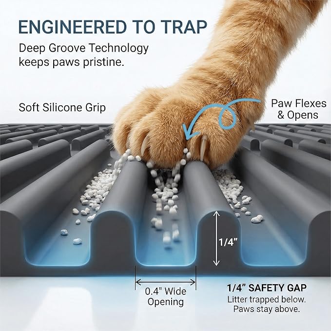 Heavy-Duty Cat Litter Mat: 10,000 Scratch Motions Tested | XL Extra-Thick Silicone Mat - No Holes for 3 Years