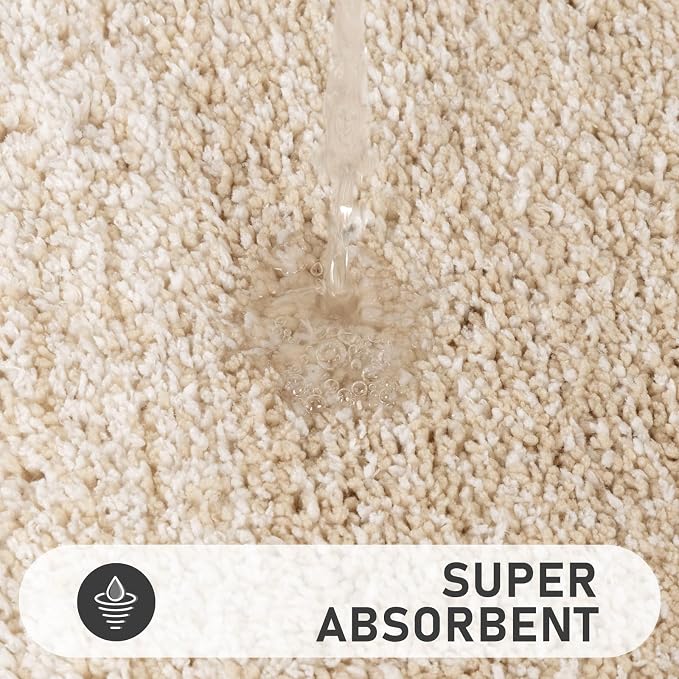Bsmathom Bathroom Rug Set 4 Piece, Plush Microfiber Bath Mat, Light Beige | Extra Water Absorbent, Non Slip Washable Runner Bath Rugs with Toilet Lid Cover and U-shaped Contour Toilet Mat