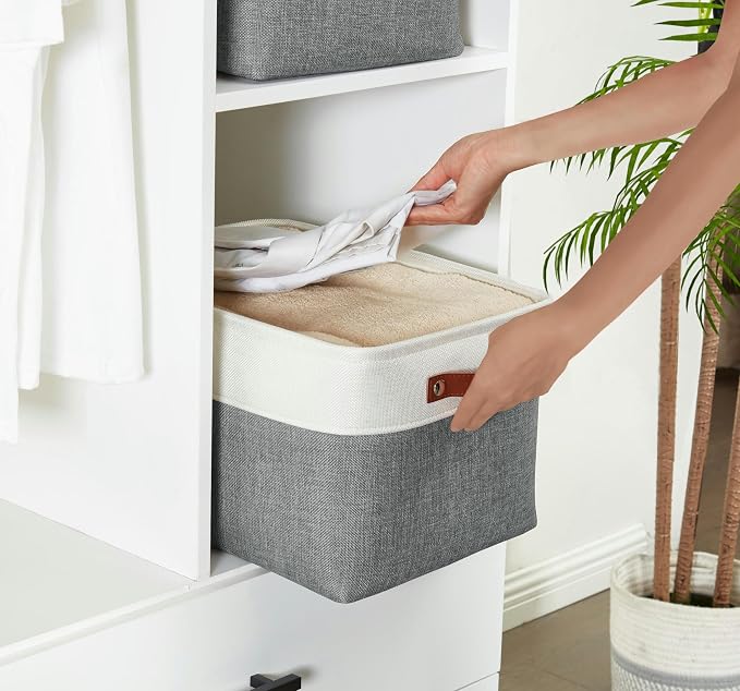 DECOMOMO Storage Bins, Extra Large Fabric Storage Baskets for Shelves, Decorative Linen Closet Organizer, 15.8 x 12.5 x 10 inches (Slate Grey & White, 3 Pack)