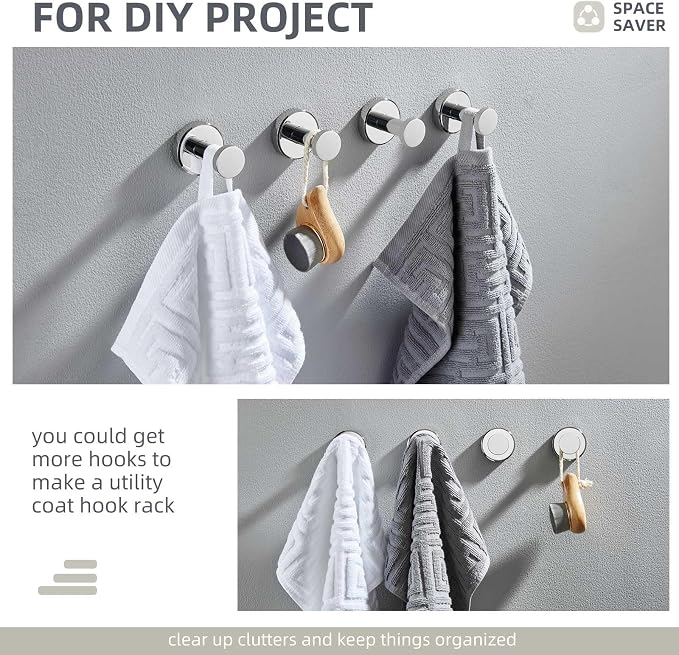 Angle Simple Bathroom Towel Hooks, SUS 304 Stainless Steel Coat Wall Hooks, Polished Chrome, 2 Pack