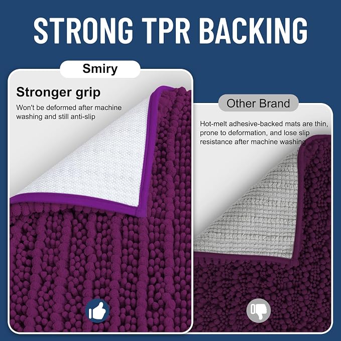 Smiry Bathroom Rugs 24X16, Extra Soft Rubber Backing Chenille Bath Mats | Violet Machine Washable Non Slip Quick Dry Bath Mats for Bathroom Floor, Tub, Shower, Home Decor Accessories