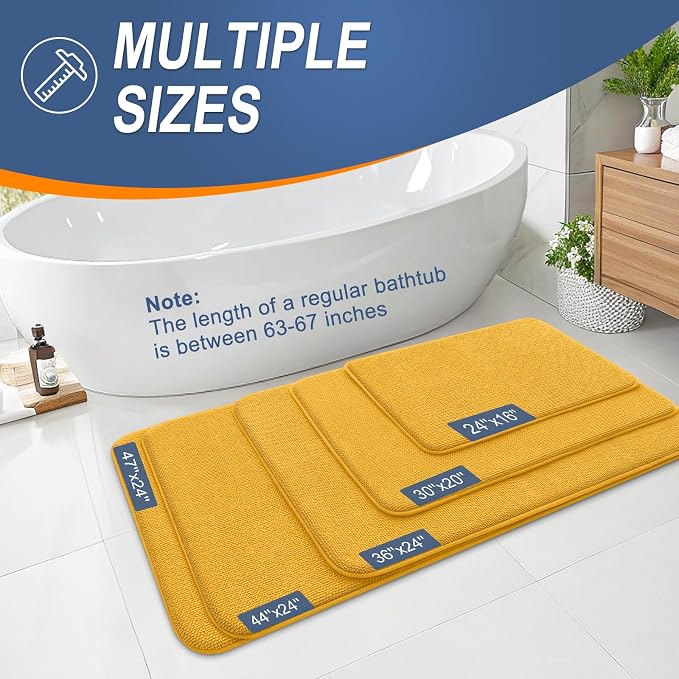 OLANLY Memory Foam Bathroom Rugs 36x24, Absorbent Bath Mat, Golden Yellow | Soft Quick Dry Bath Rugs, Non-Slip, Machine Washable Carpet for Bathroom Floor, Tub and Shower, Home Decor Accessories
