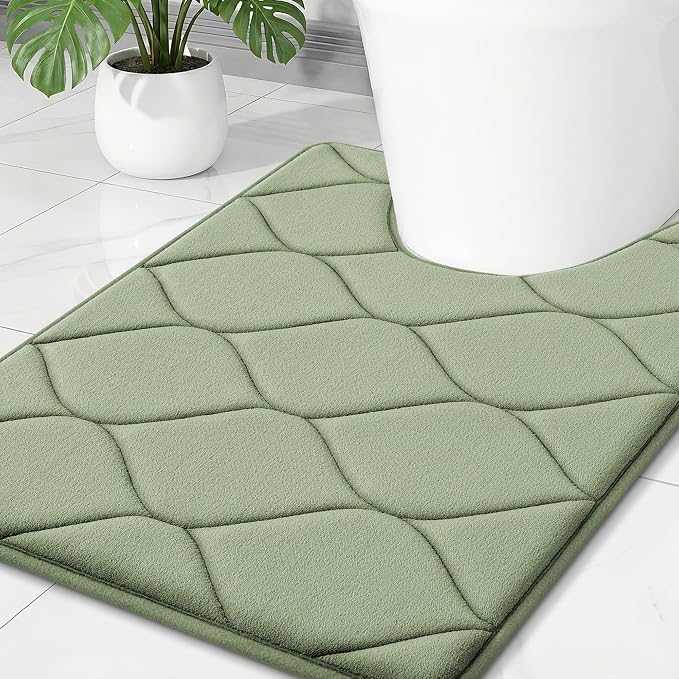 Smiry Memory Foam U-Shaped Toilet Mat 24x20, Soft Absorbent Toilet Rugs | Sage Green, Plush Quick Dry and Machine Washable Cushion Contour Rug for Toilet, Shower, Tub & Home Decor