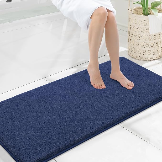 Smiry Memory Foam Bath Mat 47x20, Extra Soft Absorbent Bathroom Rugs | Navy Blue Quick Dry, Machine Washable Bath Mats for Bathroom, Shower, Tub and Home Decor Accessories