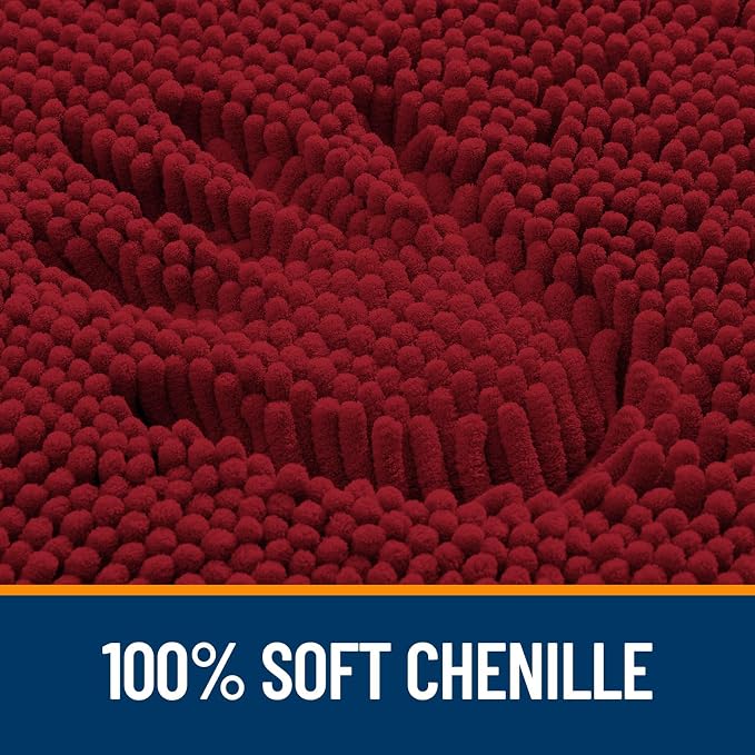 OLANLY Chenille Bathroom Rugs Mats Sets 2 Piece, 36"x24"+24"x20", Red | Soft Absorbent Bath Mat and U-Shaped Contour Toilet Rug Set, Quick Dry, Machine Washable Bath Carpet, Home Decor Accessories