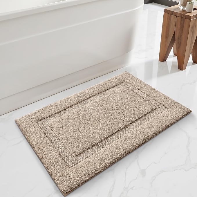 LUMI Ultra Soft Bathroom Rugs Absorbent, Non Slip Bath Mat 16X24, Beige | Machine Washable with Rubber Backing, Quick Dry, Premium Microfiber Plush Carpet for Bathtub and Shower Floor