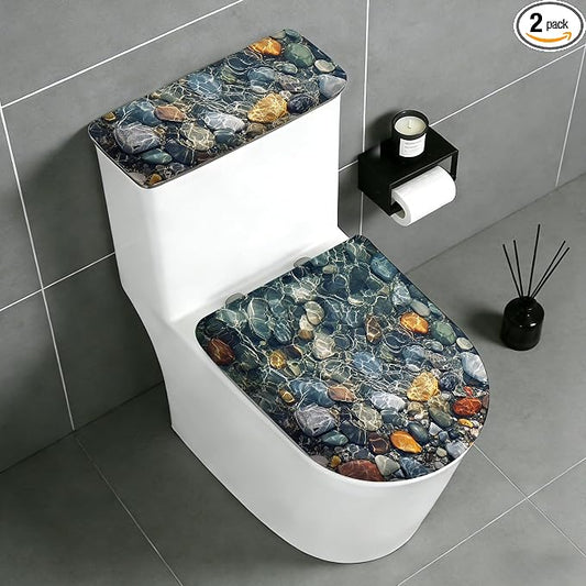 2 pack Toilet Lid Cover & Tank Lid Cover,Fits Standard & Elongated Toilet | Soft Stretchable Fabric,Machine Washable,Decorative Bathroom Protective Covers