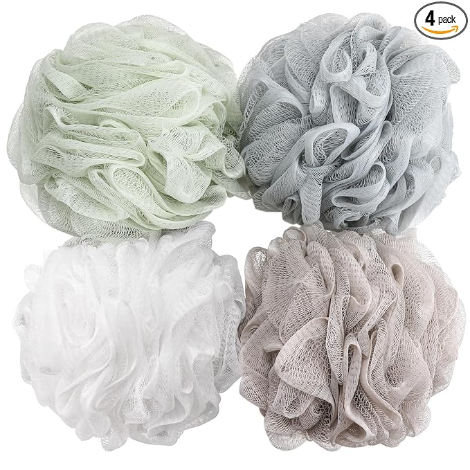 BTYMS Bath Sponge Shower Loofahs 60g Mesh Pouf Bath Scrunchies Body Wash Puff Shower Puff - Pack of 4