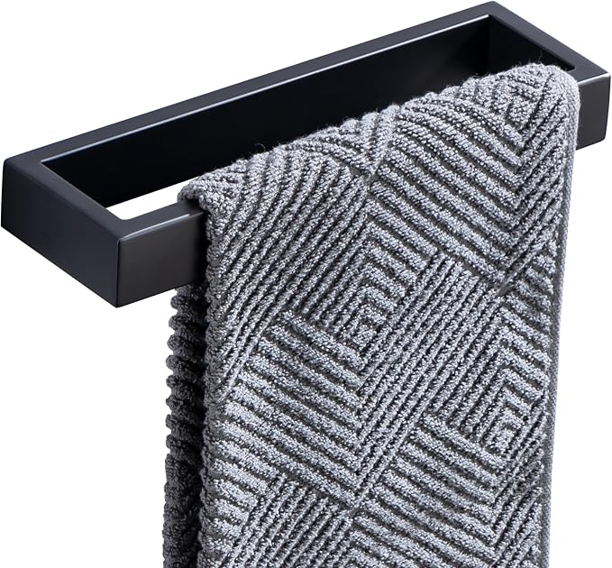 Towel Bar, 9 Inch Hand Towel Holder Wall Mount, Towel Racks for Bathroom Accessories, Stainless Steel Towel Ring Hardware (Matte Black, 1 Pack)