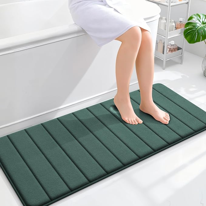 OLANLY Memory Foam Long Bathroom Rugs Runner 47x20, Super Soft Absorbent | Blackish Green, Quick Dry Bath Mat, Machine Washable Shower Floor Rugs, Bathmat Carpet for Bathroom Floor, Tub and Shower