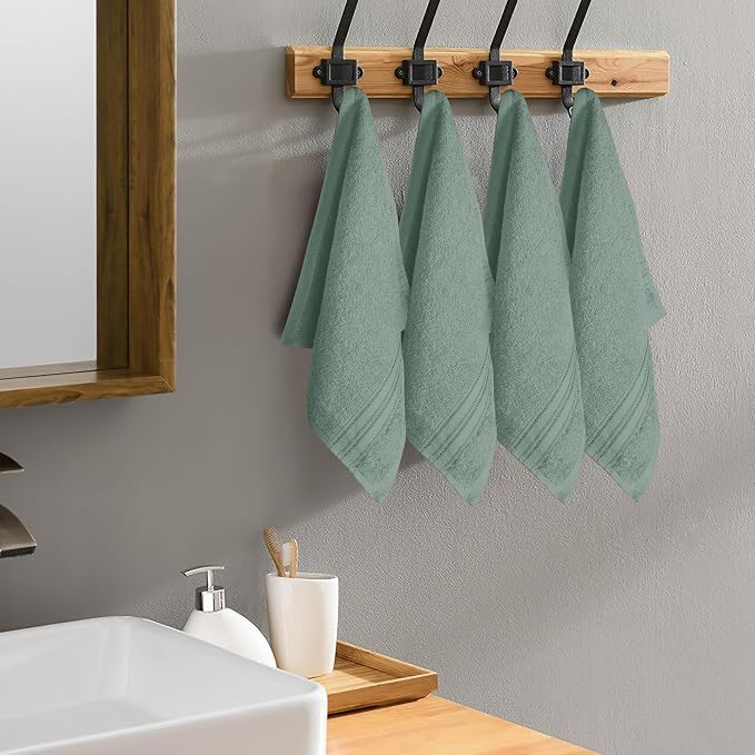 BOUTIQUO Ultra Soft Cotton Washcloths, Contains 12 Piece Face Cloths 12x12 inch, Ideal for Everyday use Face Towels, Compact & Lightweight Multi Purpose Washcloths - Jade
